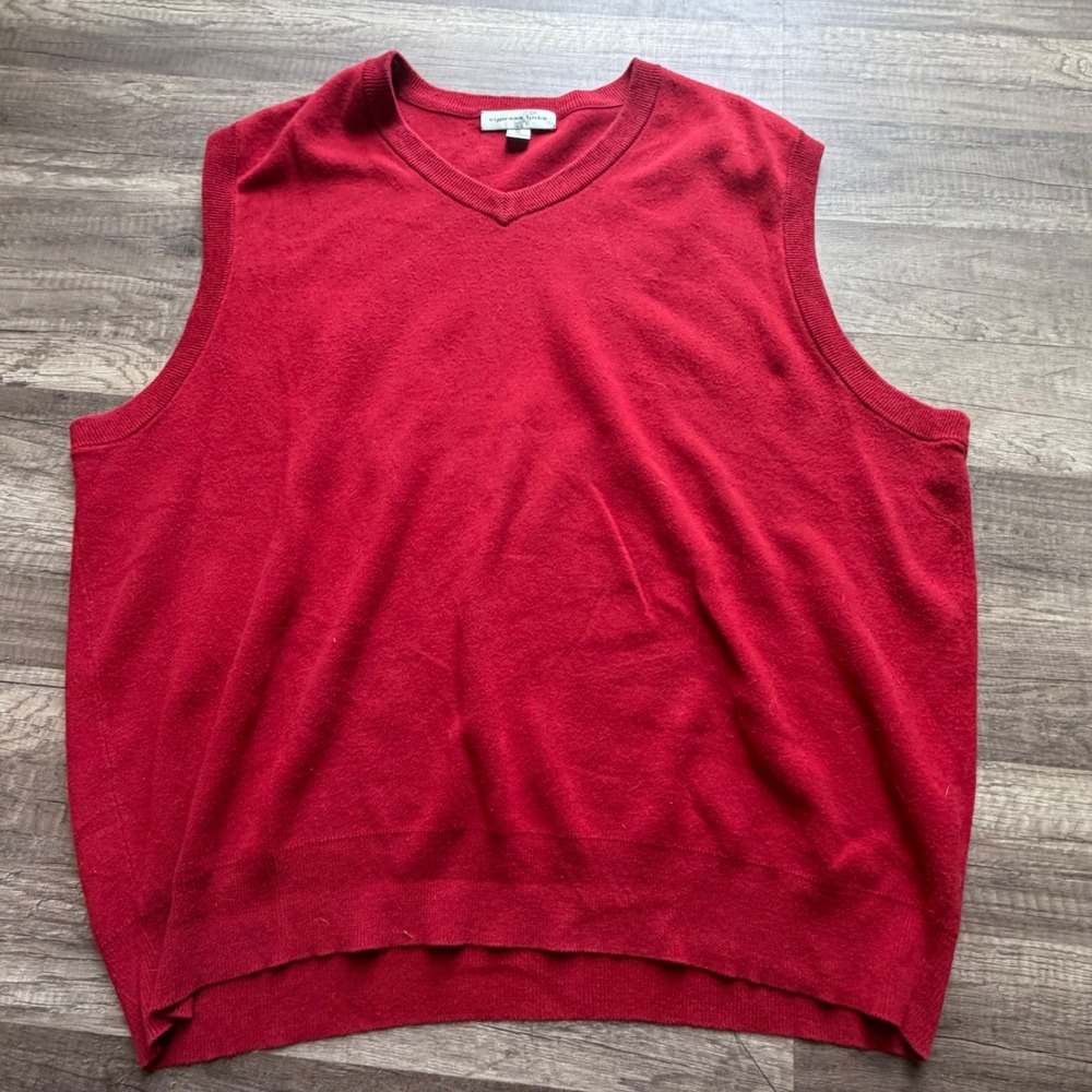 Cypress Links Mens XL Red V-Neck Cotton Knit  Sweater Vest Golf Classic
